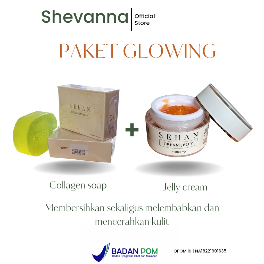 Paket Glowing Collagen Soap &amp; Jelly Cream by SEHAN original BPOM