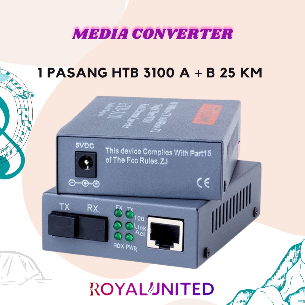 HTB-3100 Media Konverter Fiber Optik Single Mode dengan 5V 2A EU adaptor SUPER PREMIUM ORIGINAL QUALITY