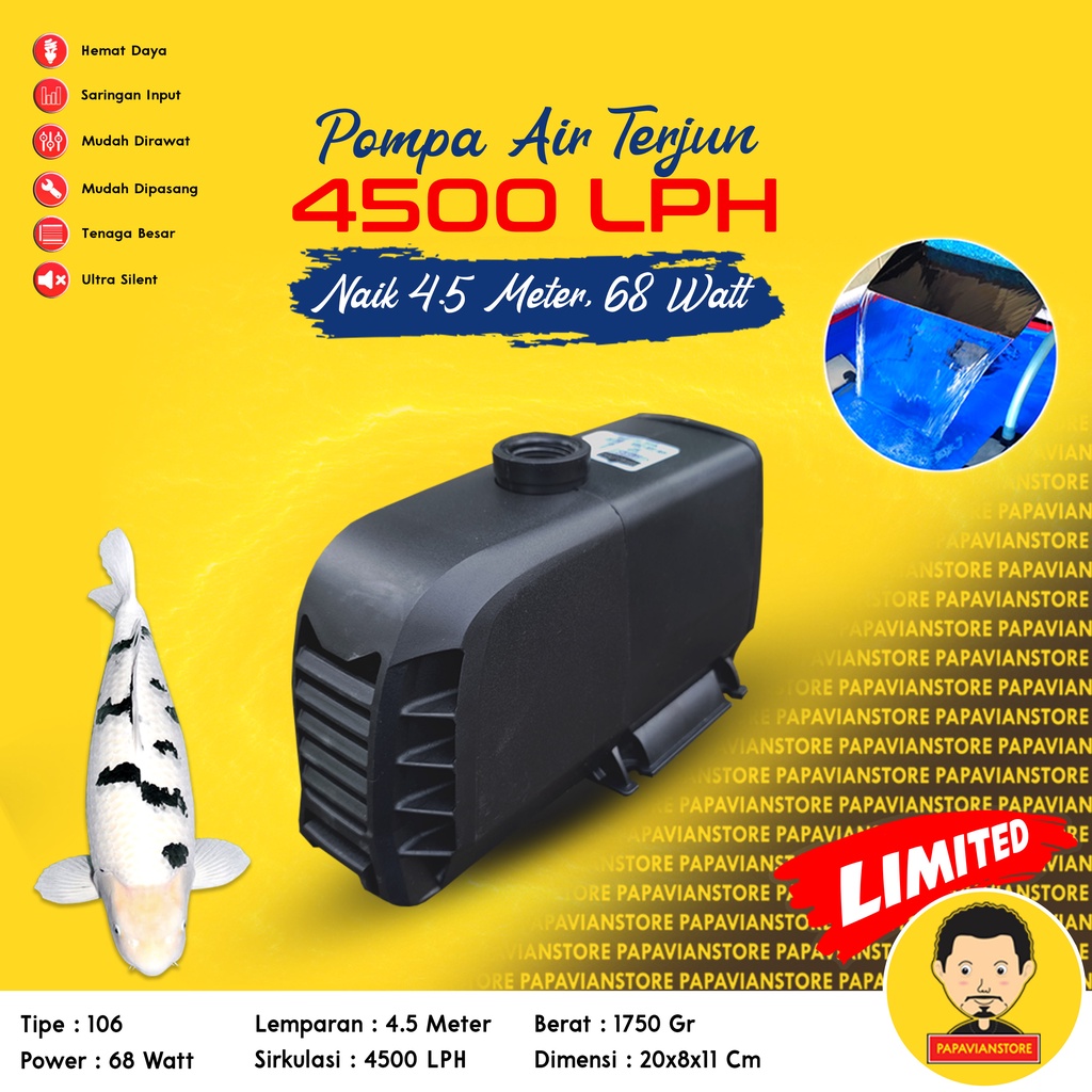 Pompa Mesin Air Celup Filter Kolam Ikan Koi Low Watt Aquarium Tank Submersible Hidroponik Hydroponic Water Pump Waterfall Air Terjun Hias - 4000 4500 5000 LPH Liter Per Jam 3 Meter Rendah Daya Ketinggian 3m Setara Merk Sunsun P018