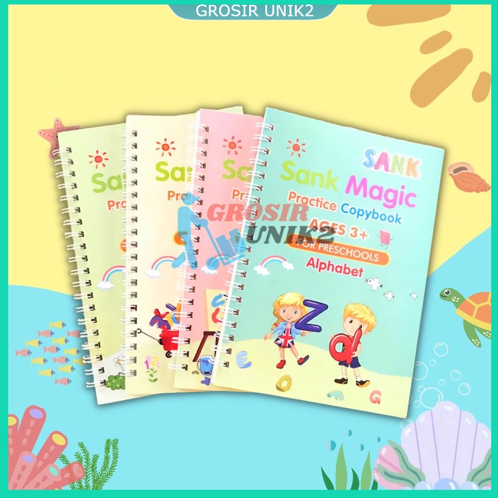 Magic Book isi 4 buku / Buku Belajar Huruf, Angka, Matematika, Bentuk / Sank Book grosir unik