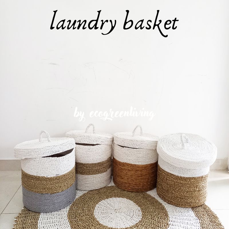 Laundry Basket / Basket Laundry Seagrass with Cap / Tas / Keranjang Laundry Seagrass