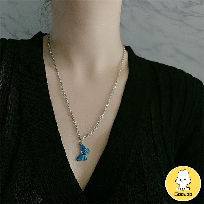 Kalung Rantai Klavikula Desain Kupu-Kupu Warna-Warni Gradasi Gaya Korea Untuk Wanita -Doo