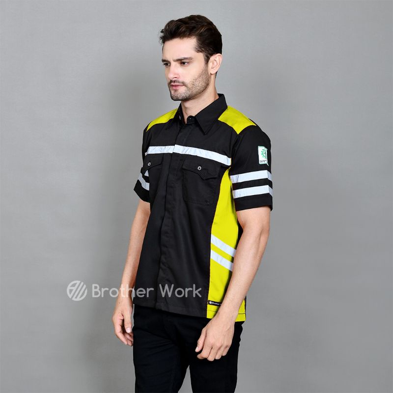 wearpack safety kemeja tangan pendek-wearpack safety kemeja tangan pendek hitam kuning-baju kerja-ba