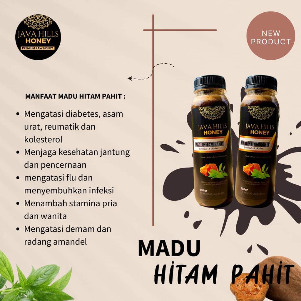 GRATIS SENDOK KAYU / MADU HITAM PAHIT BY MUMTAZ JAVA HERBA (Java Hills Honey) 330gr / MADU HITAM PAHIT JAVAHILLS