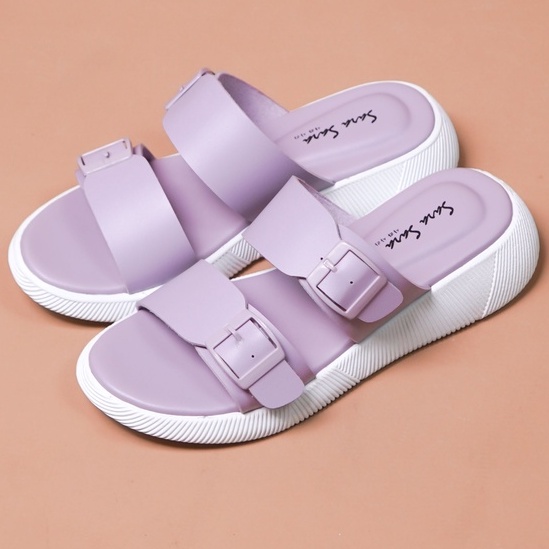 SARASARA YUK - Sandal Wanita Slop Casual Model Birken Sol Puyuh SARA SARA JEAN Sendal Selop Cewek Kulit Santai Strap Gesper Ban dua Empuk lucu Size 36 37 38 39 40 Warna Lilac Ungu Soft Anti Slip Original Kekinian Terbaru Shoes ORI Mall Official Store