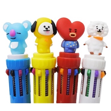 ( Ecer - Pen 10 Warna ) BALLPOINT ALAT TULIS BTS KPOP BANGTAN / 10 COLORS PEN / PENA WARNA WARNI BT21