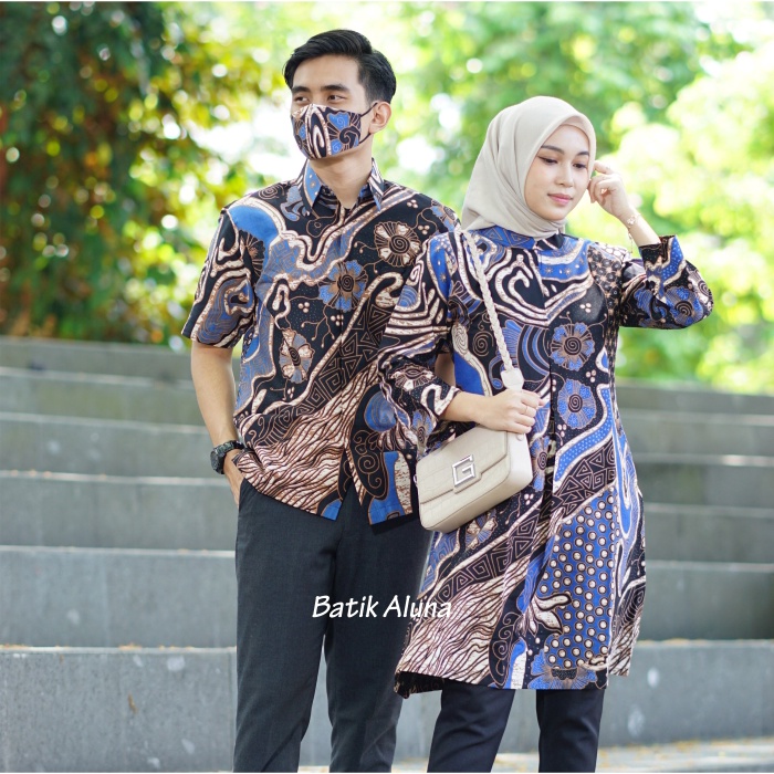 Kemeja Pria Tunik Wanita Couple Batik Premium Batik Aluna CBA 022