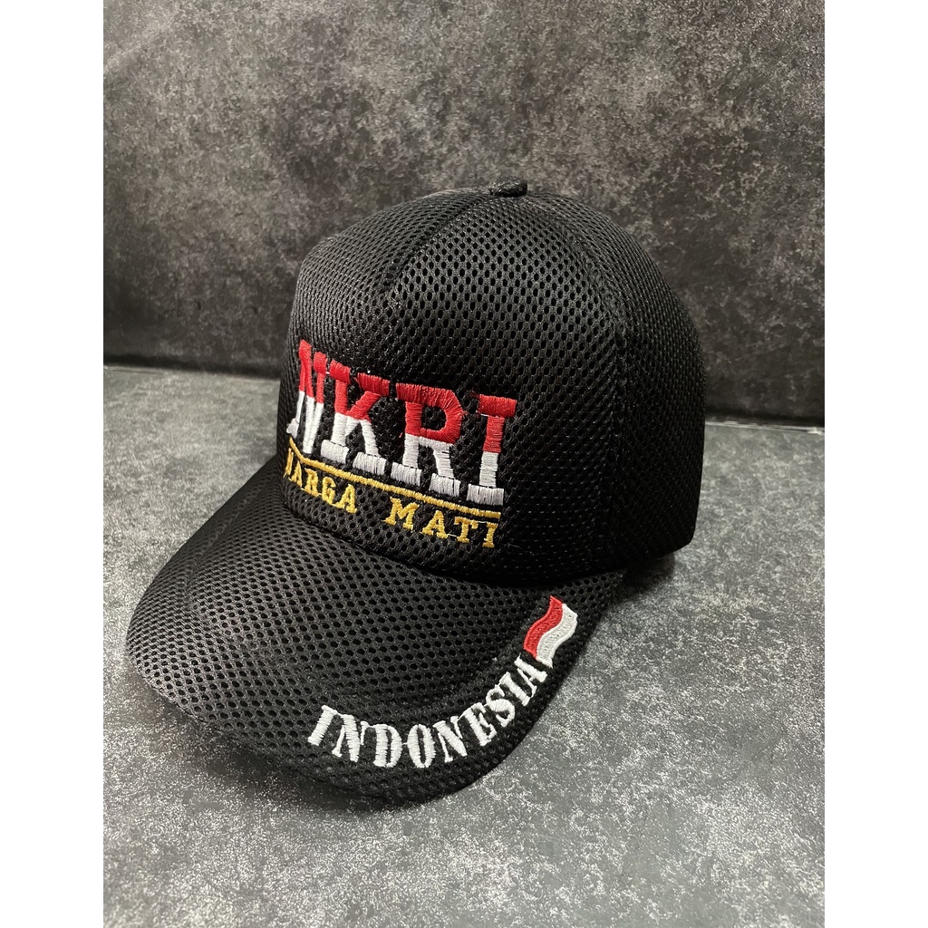 Topi Jaring NKRI Harga Mati (Bendera) - Topi NKRI - Topi Jaring - Topi RI Hitam