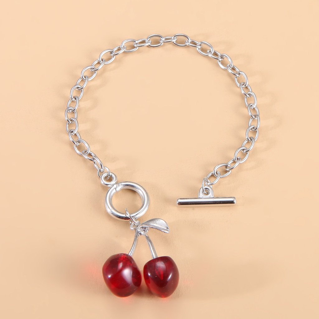 Gelang Kalung Rantai Desain Cherry Gaya Vintage Serbaguna Untuk Wanita