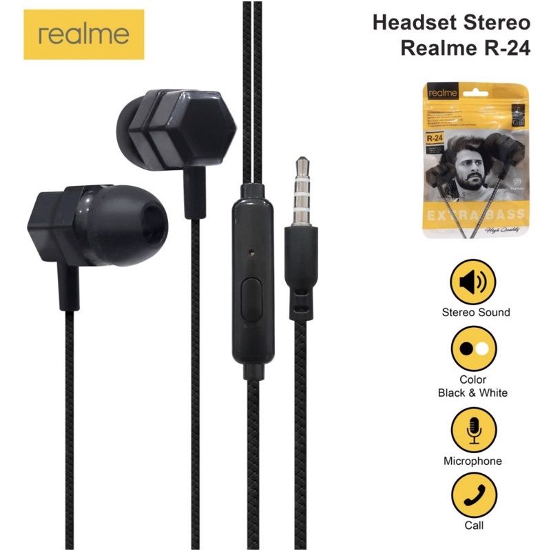 Headset HF Realme R24 Stereo Bass Music Telphone Gaming With Mic