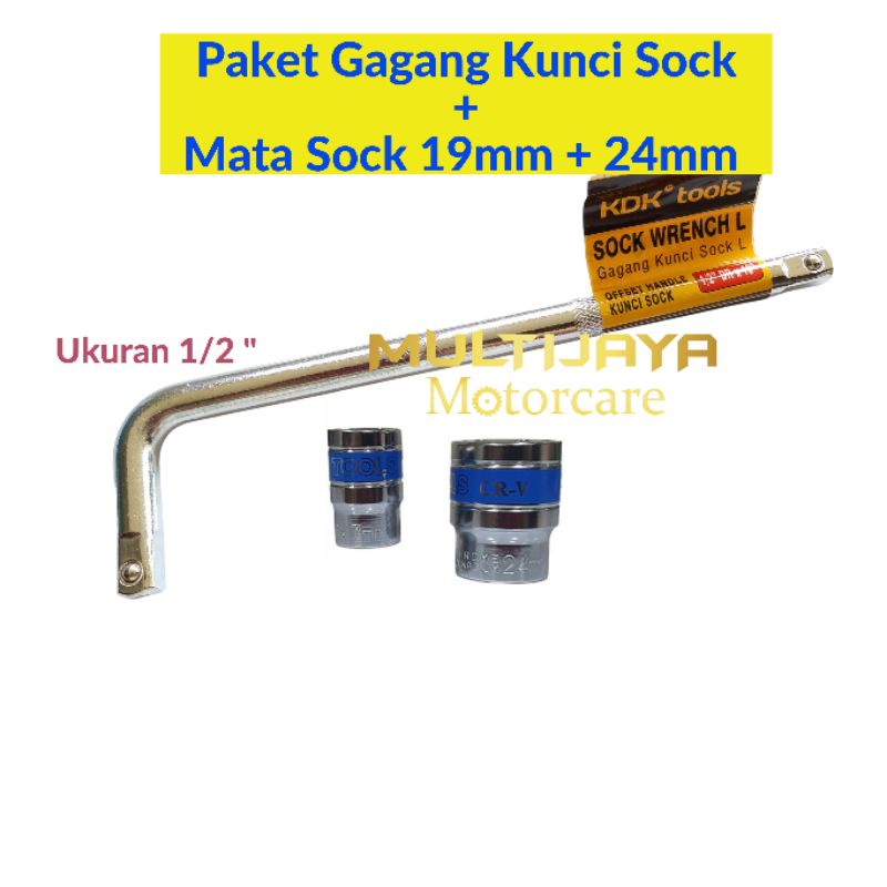 Paket Gagang Kunci Shock Sok ½&quot; Inch + Mata Shock 17mm 19mm 22mm 24mm 12mm