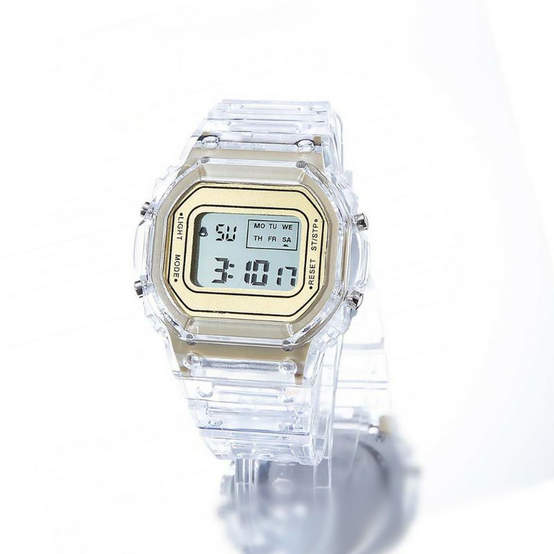 Jam Tangan Transparan DW5600 Terlaris Digital Kasual Formal Tahan Air Kaca Mineral Mode