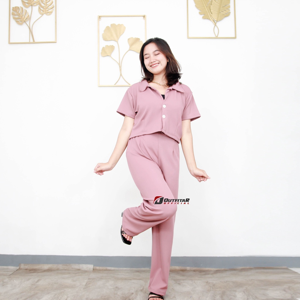 Setelan Wanita Crop dan Celana Kulot Set Caley Premium Cj Knit (Cardi+Pants)