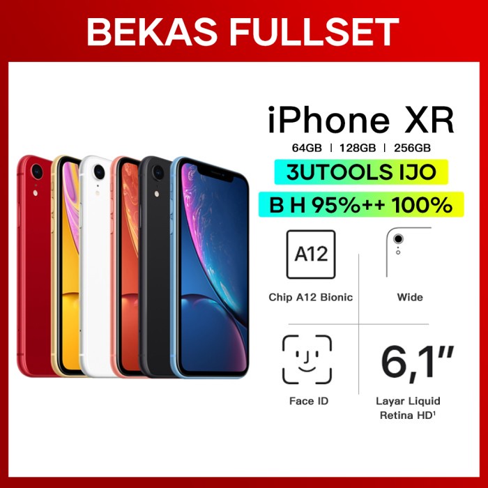 [ Second / Bekas ] Apple Iphone Xr 128Gb Bh 100% Mulus 99% Fullset 3Utools Ijo Like New Handphone /