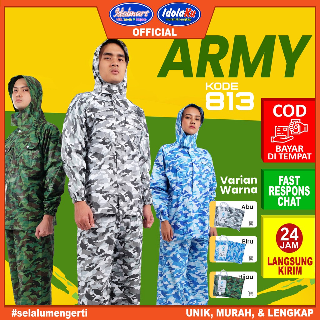 IDOLAKU PLEVIA Jas Hujan Jaket Celana Army 813 Plevia Semarang