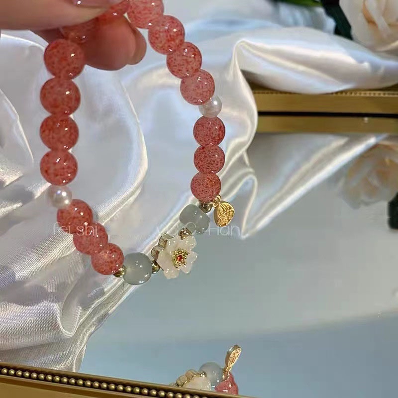 Gelang Kristal Pink Desain Bunga Sakura Mekar Gaya Cina