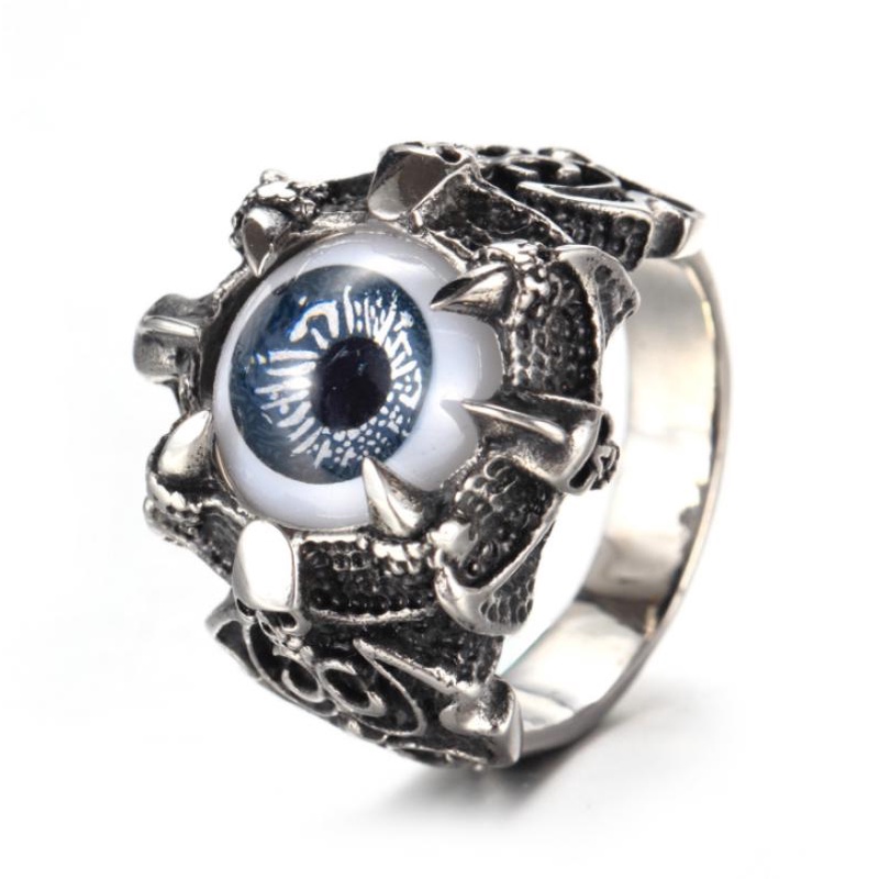 Cincin Lapis silver Desain Mata Iblis Biru Untuk Pria Muslim