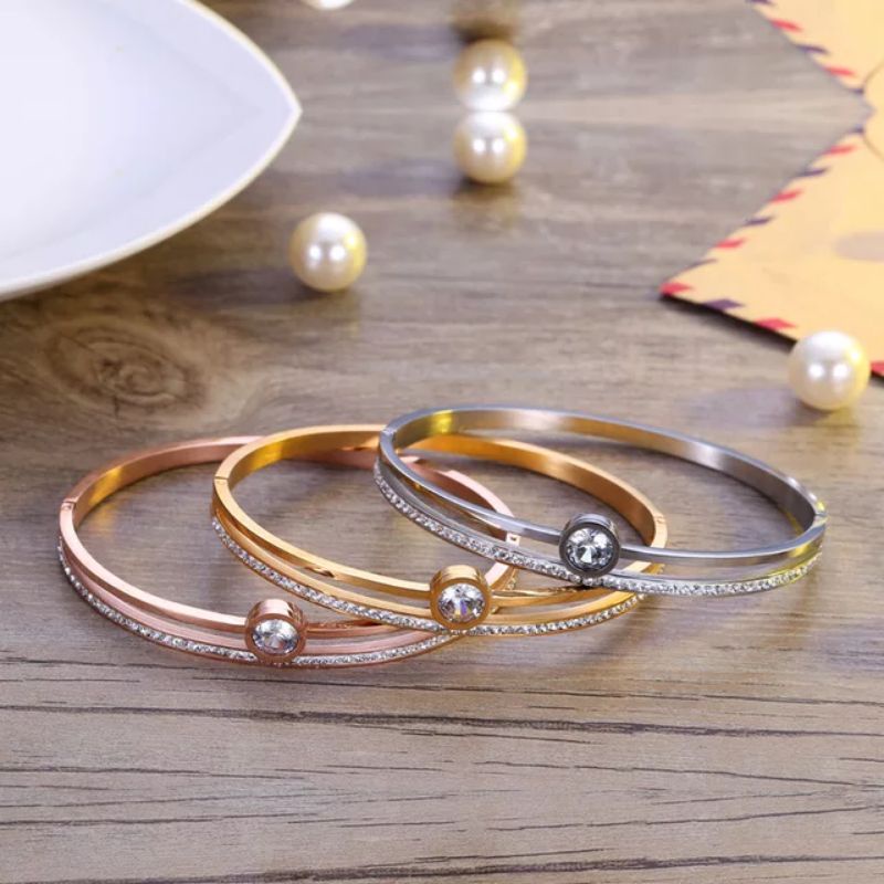 gelang titanium perhiasan wanita import