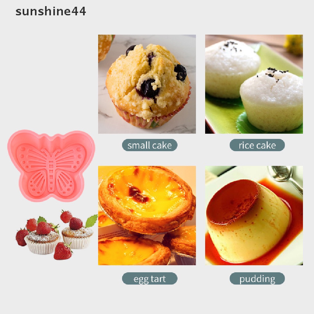 Sunshine 4Pcs Cetakan Kue / Cupcake Bentuk Kupu-Kupu Bahan Silikon