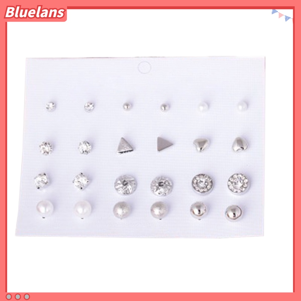 Bluelans 12 Pairs Ear Studs Various Shape Rhinestone Women Earrings