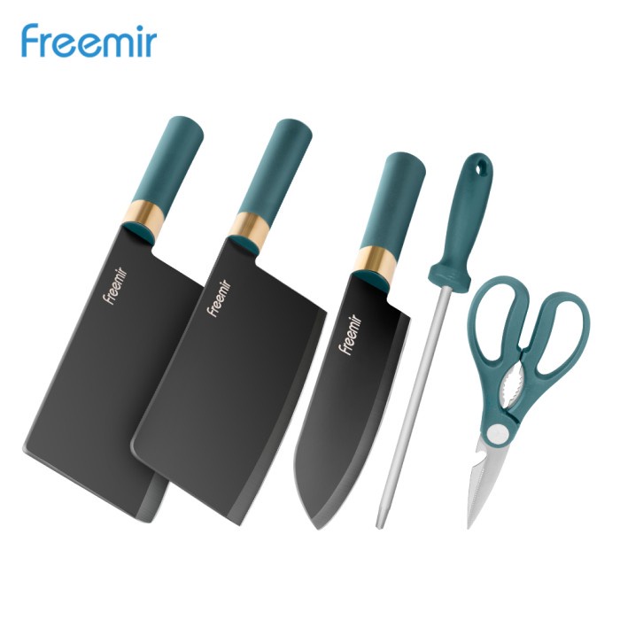 freemir Pisau Set 5 PCS Knife Pisau Dapur Pisau Daging Pengasah Pisau