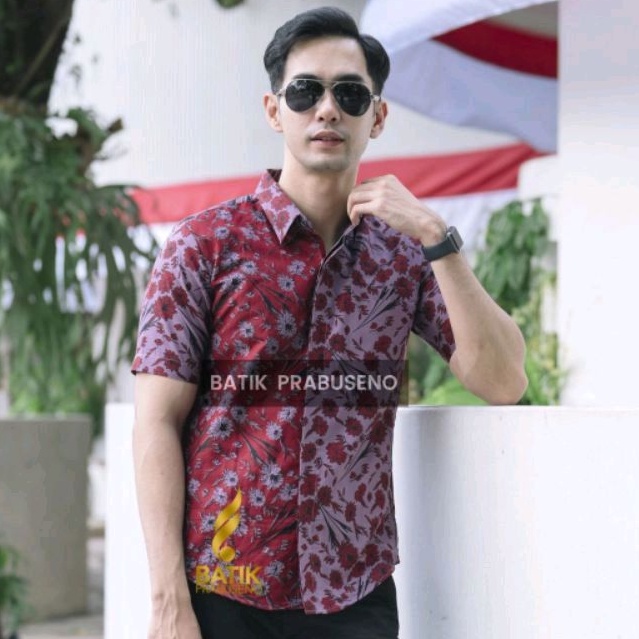 Giriwarna Lengan Pendek Slimfit Original Baju Batik Prabuseno Kemeja Pria Bahan Katun Printing Halus