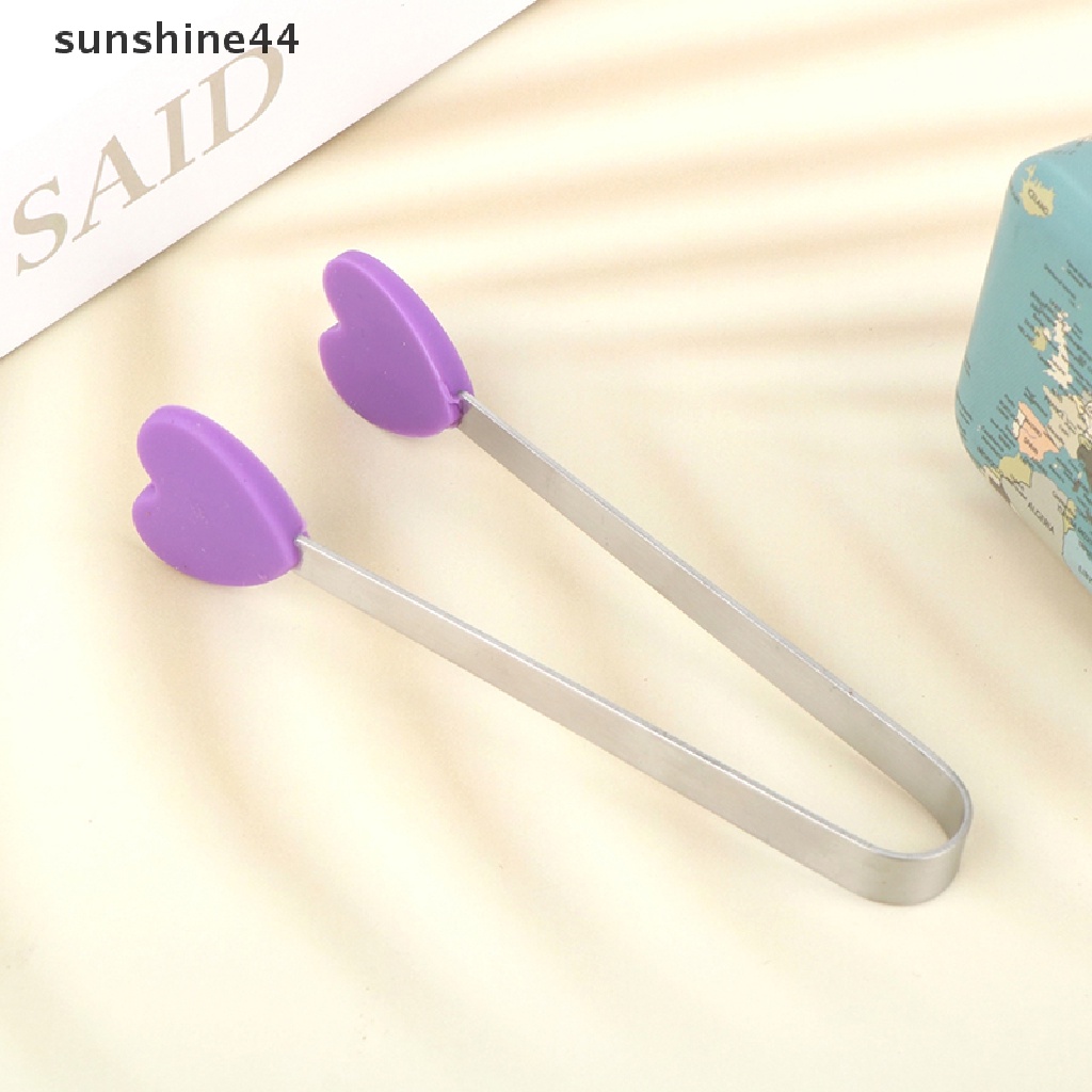 Sunshine 1Pc Penjepit Makanan Bentuk Hati Bahan Stainless Steel + Silikon Anti slip