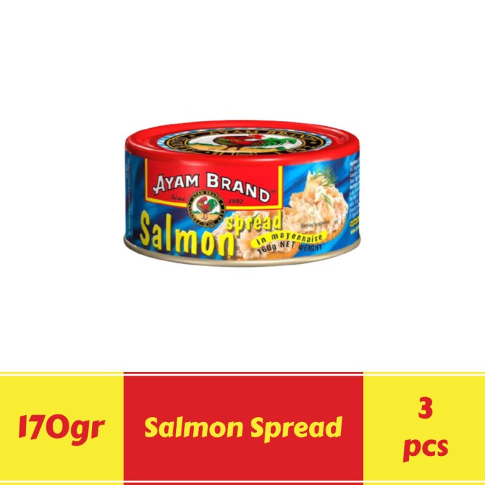 

Ikan Kaleng Ikan Salmon Kaleng Spread Ayam Brand 170Gr Isi 3Pcs