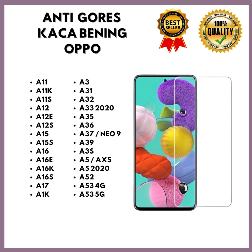 TG BENING - OPPO A11-A11K-A11S-A12-A12E-A12S-A15-A15S-A16-A16E-A16K-A16S-A17-A1K-A3-A31-A32-A33 2020-A35-A36-A37 / NEO 9-A39-A3S-A5 / AX5-A5 2020-A52-A53 4G-A53 5G