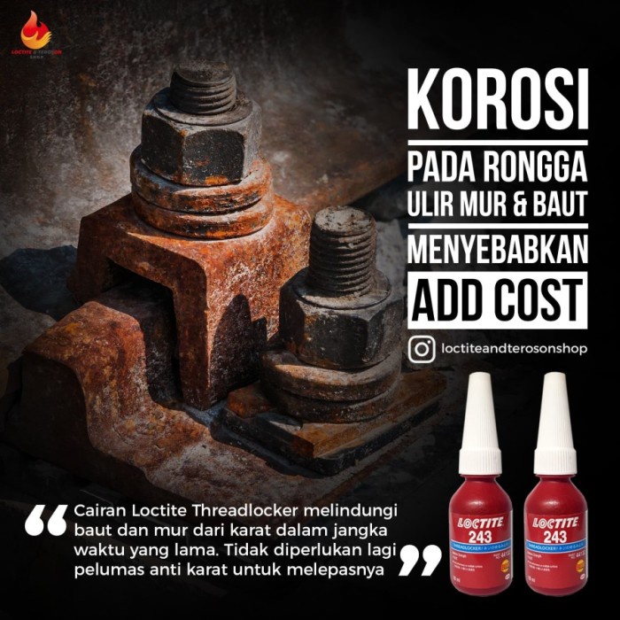 Threadlocker Lem Baut Mur Daya Rekat Sedang Biru Loctite 243 10Ml #Original
