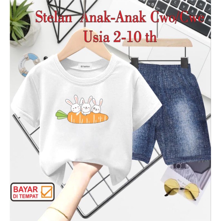 ((IB))SETELAN ANAK2 UNISEX SEMI JEANS/KELINCI DIGITAL SABLON