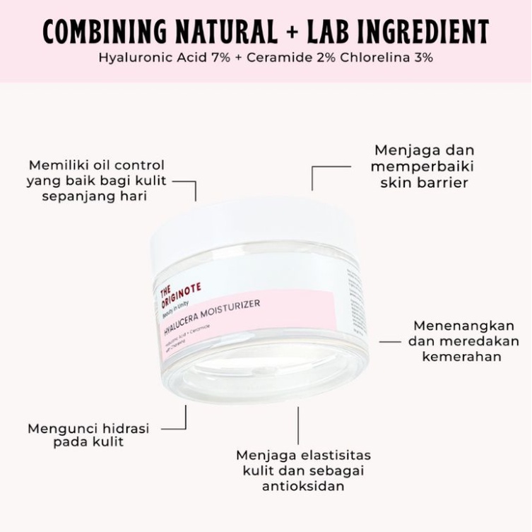 The Originote Hyalucera Moisturizer Gel 50ml Pelembab Wajah Memperbaiki Skin Barrier dan Menghidrasi Kulit with Hyaluronic Acid, Ceramide &amp; Chlorelina BPOM