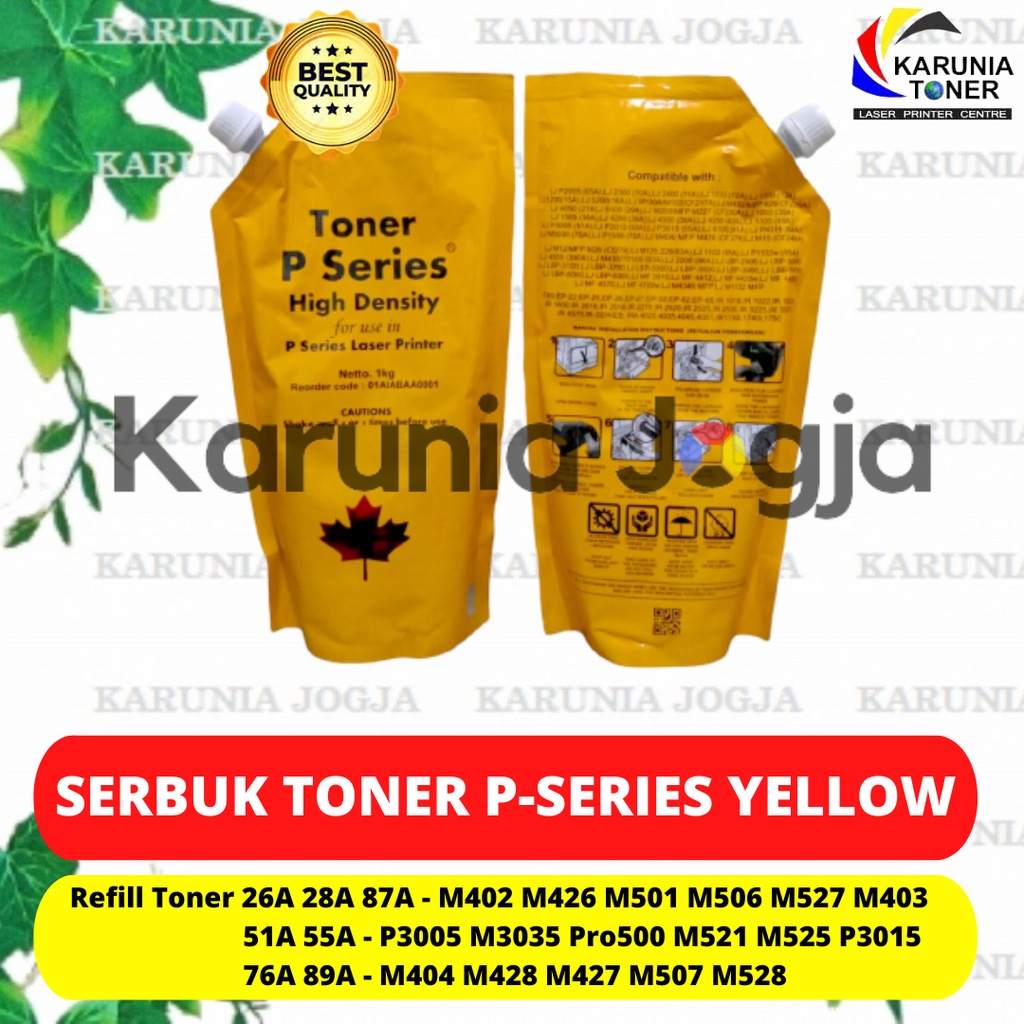 Serbuk Toner CE255A 55A Laserjet Pro500 M525 M521 P3015 P-Series Bag. Yellow