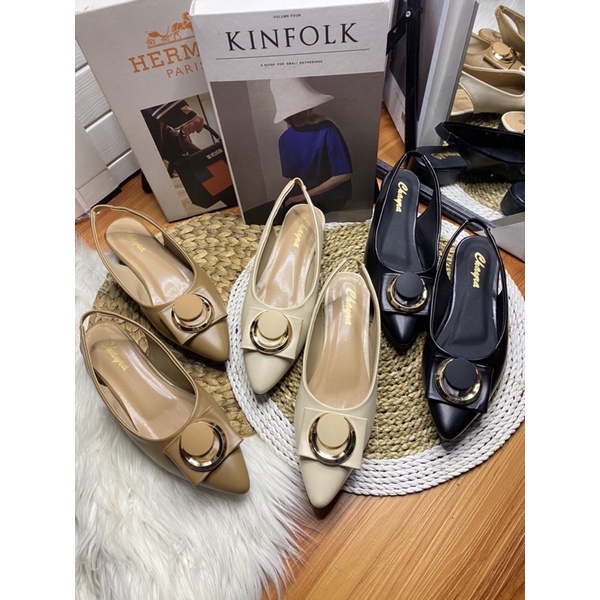 Fedora heels tinggi 3cm pansus karet belakang realpict tapak karet anti licin sepatu pansus tali bel