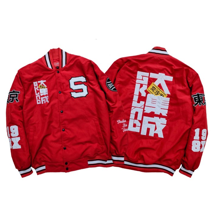jaket wanita  Jaket Bomber Pria Wanita - Jaket Varsity Baseball Ful Bordir Skullend - SKLND 198X, L 