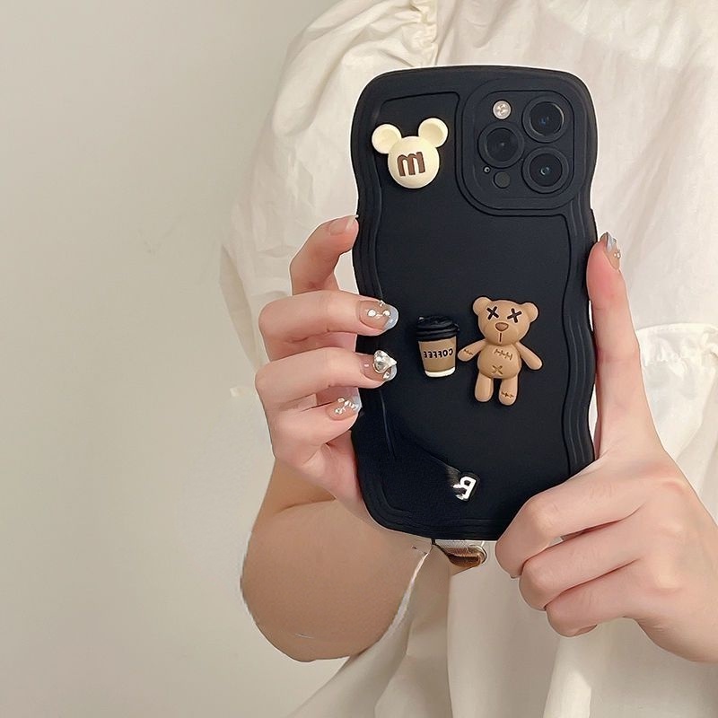 Case Motif Boneka Beruang Hitam Untuk iPhone 12 13 14 11 Pro Max X Xs Max Xr rkugd3