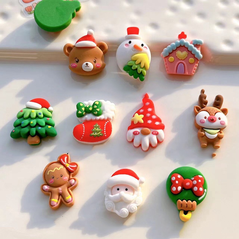 10 Pcs Ornamen Resin Cabochons Handmade DIY Model Kartun Pohon Natal Rusa Untuk Dekorasi Scrapbooking