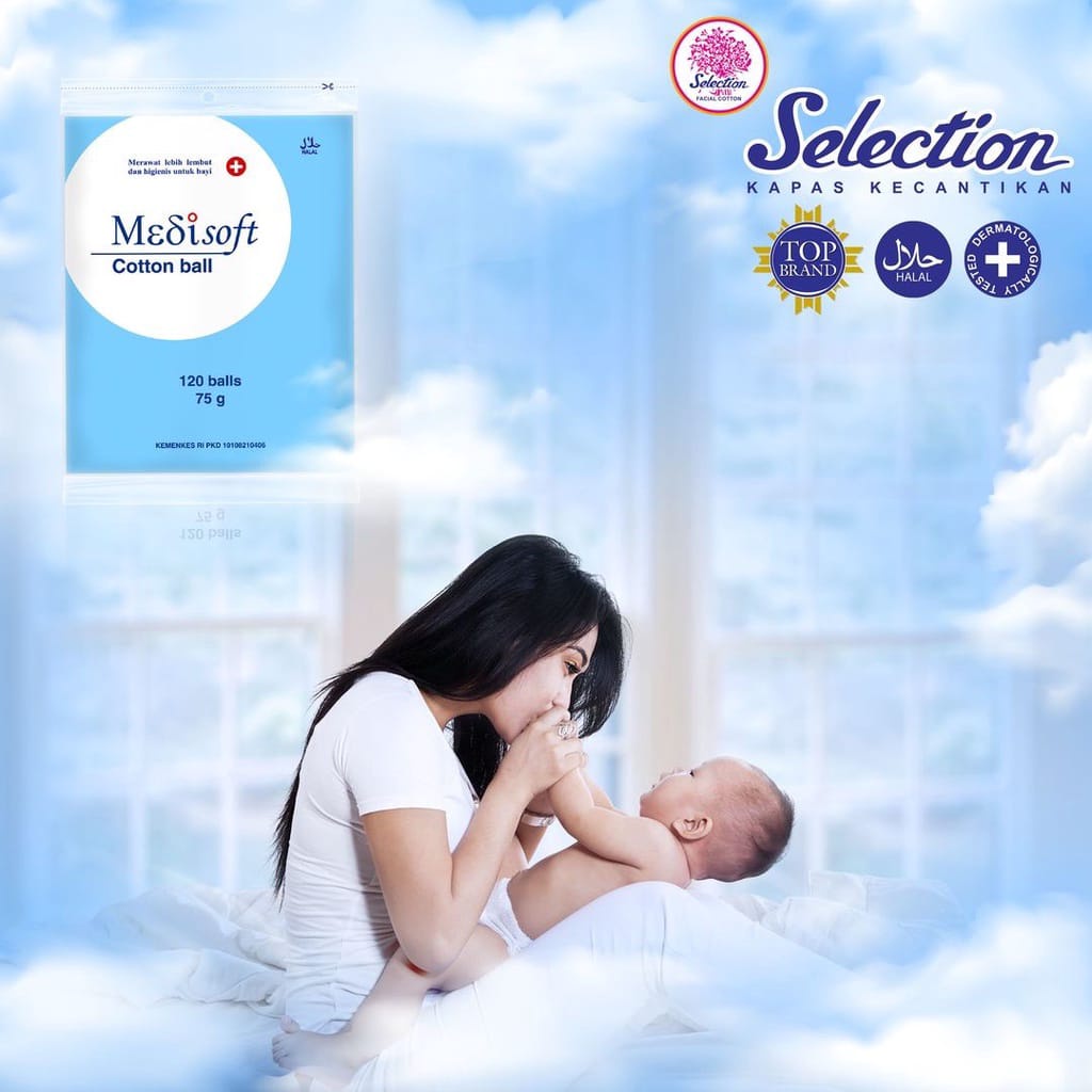 ARJUNA Medisoft Cotton Ball 120 balls  COTTON BUD Selection Kosmetik Kapas Bola bayi KT3