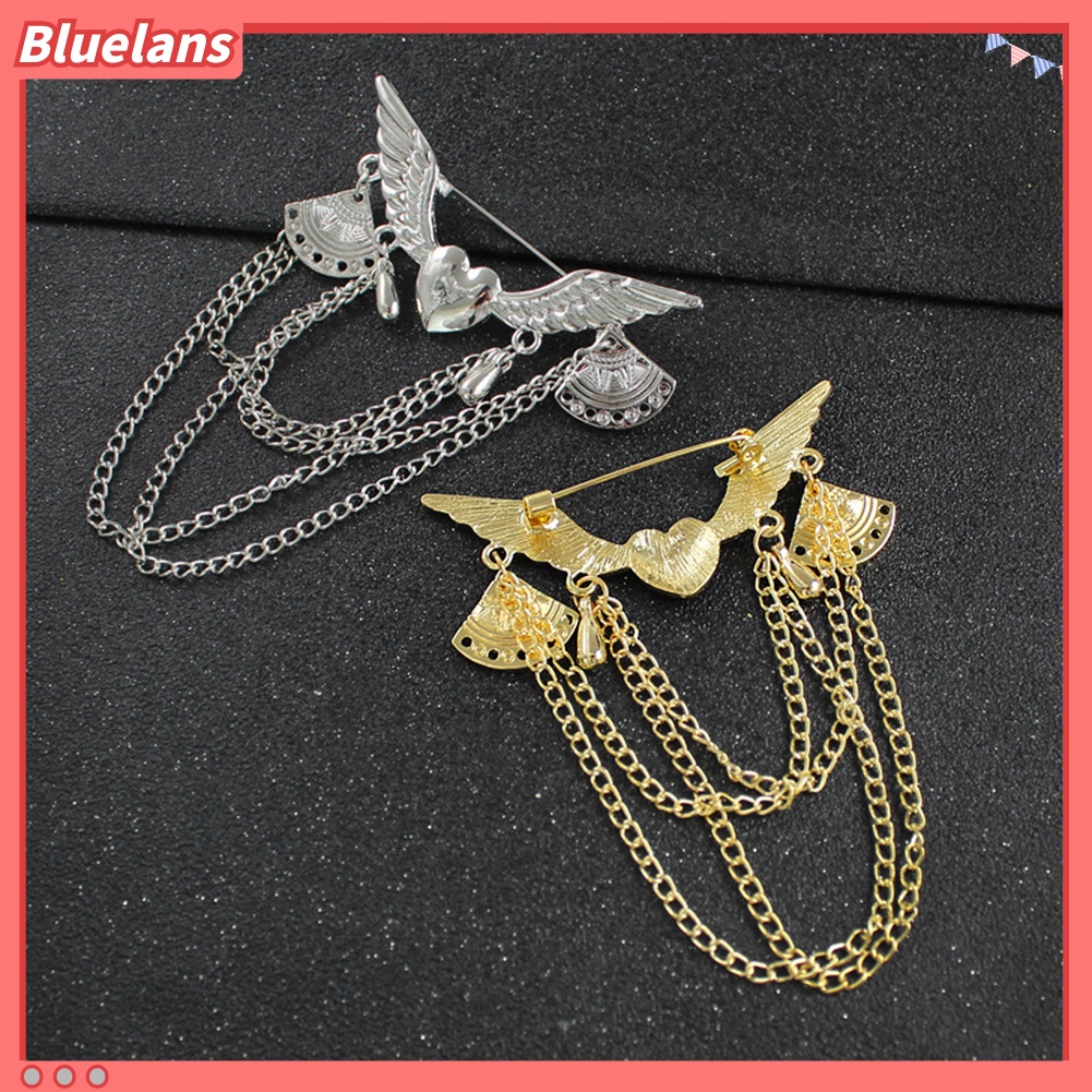 Bluelans Retro Angel Wing Heart Shirt Suit Collar Tip Lapel Brooch Pin with Chain Tassel