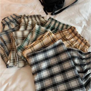DF CPG280 Celana Panjang Wanita Motif Kotak - kotak Casual Tartan Plaid Long Pants Korean Fashion