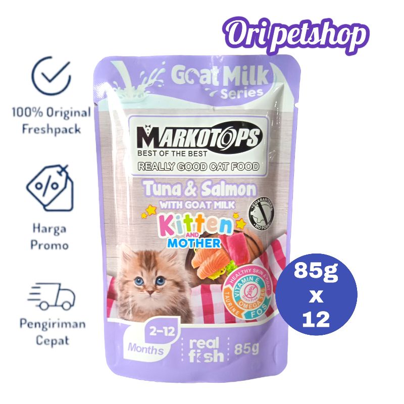 (12 sachet) Markotops Pouch Sachet 85gr Wet Cat Food - Kitten Tuna Salmon