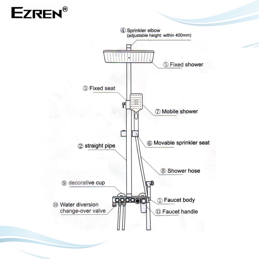 Ezren EZ-0420 Shower Set Handshower Mandi Hand Head Kepala Air Paket