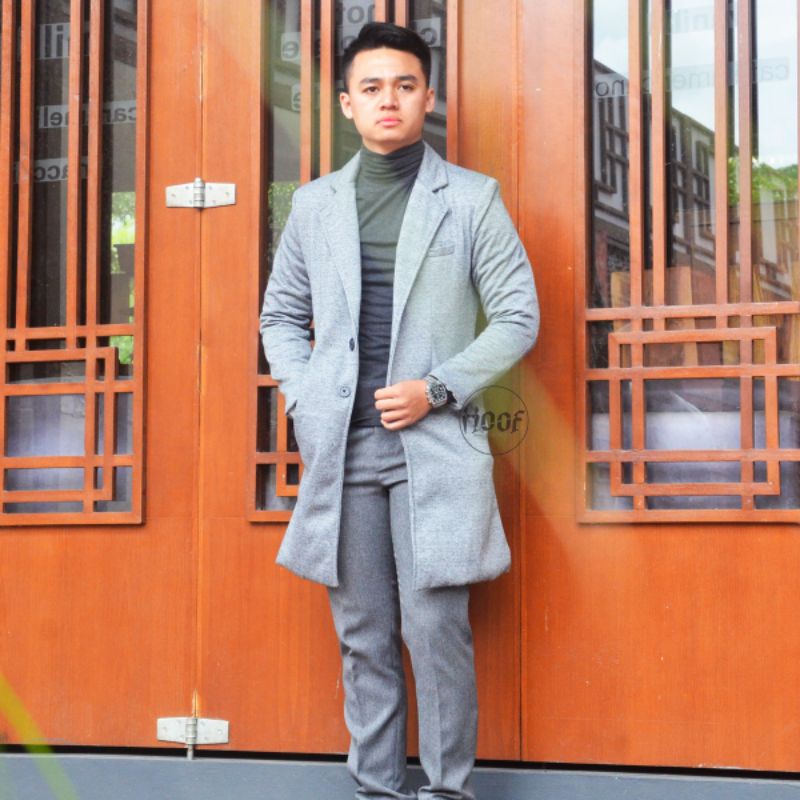 jaket panjang pria coat pria tebal abu