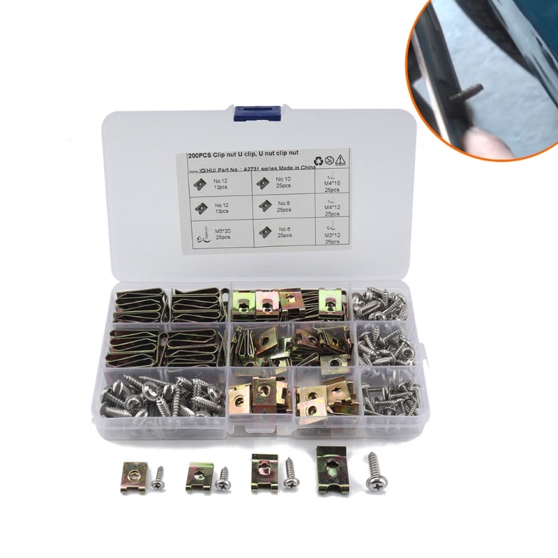 Zzz 200pcs Klip U-Nut 4 Ukuran Bahan Metal Untuk Reparasi Motor / Mobil