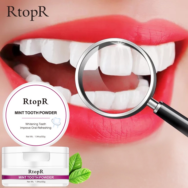 Rtopr MINT TOOTH POWDER Bubuk Pemutih Gigi Alami Esensi Mutiara Kebersihan Mulut untuk Menghilangkan Noda Plak 55G