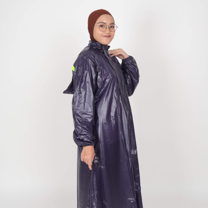 Jas Hujan Ponco Syar'i Perempuan / Mantel Gamis Wanita Bahan PVC Cerah Menkilau