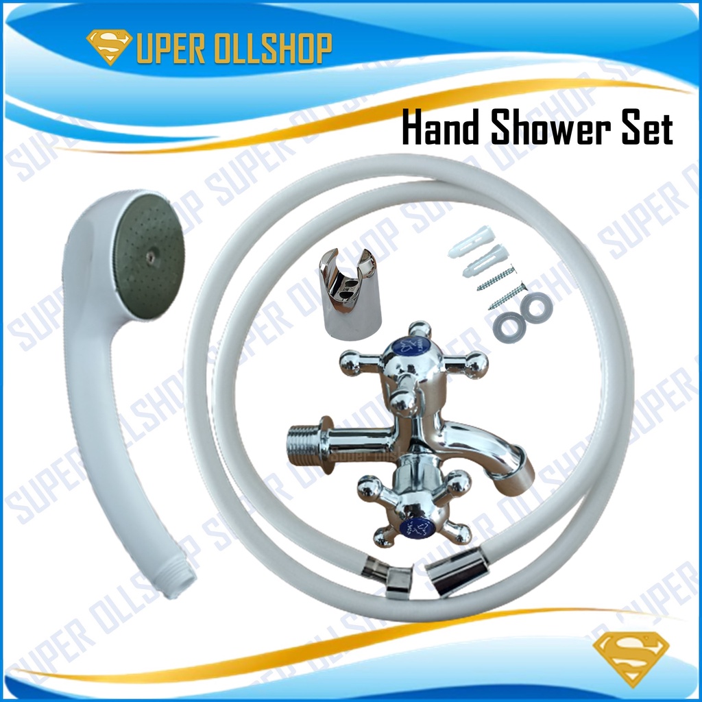 Paket Hand Shower Hemat Air Lubang Tekanan Kencang Shower Mandi 1 Set Kran Keran Cabang Murah