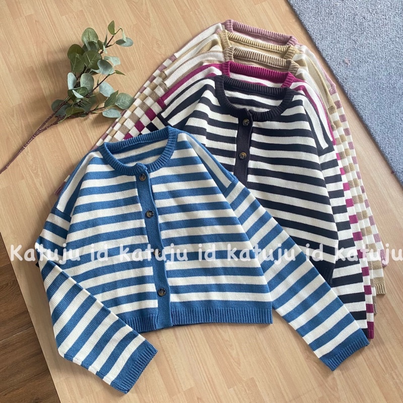 CARDIGAN RAJUT CROP MOTIF GARIS INDRI