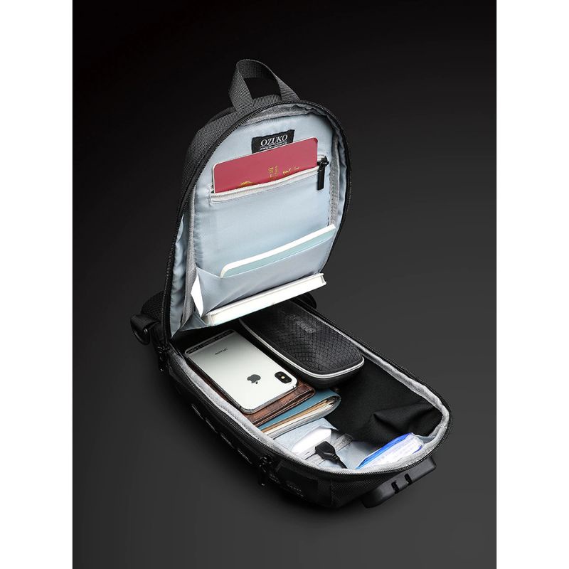 Tas selempang Travel USB Backpack Black Camo 4908