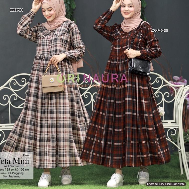 Teta Midi Dress / Midi Dress Motif Square Kekinian "LRD.18Oc22ᵁ"